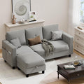 JAMFLY Convertible Sectional Couches for Living Room L-Shaped Couch 3 Seat Sectional Sofa Set with Corduroy Fabric and Movable Ottoman Small Couch for Apartments Office(Light Grey)