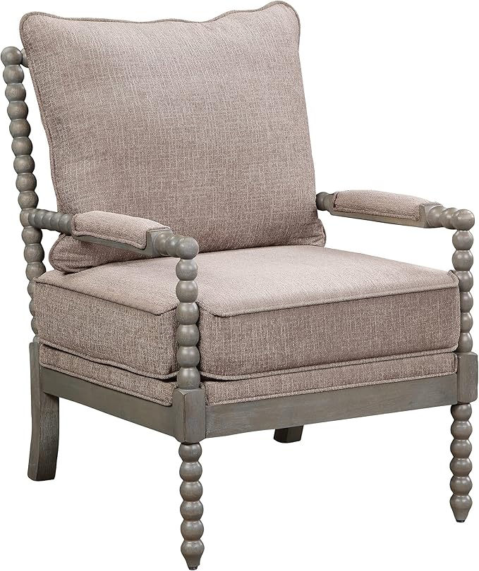 OSP Home Furnishings Abbott Spindle Accent Chair with Padded Spring Seat and Brushed Grey Base Dolphin Beige Fabric
