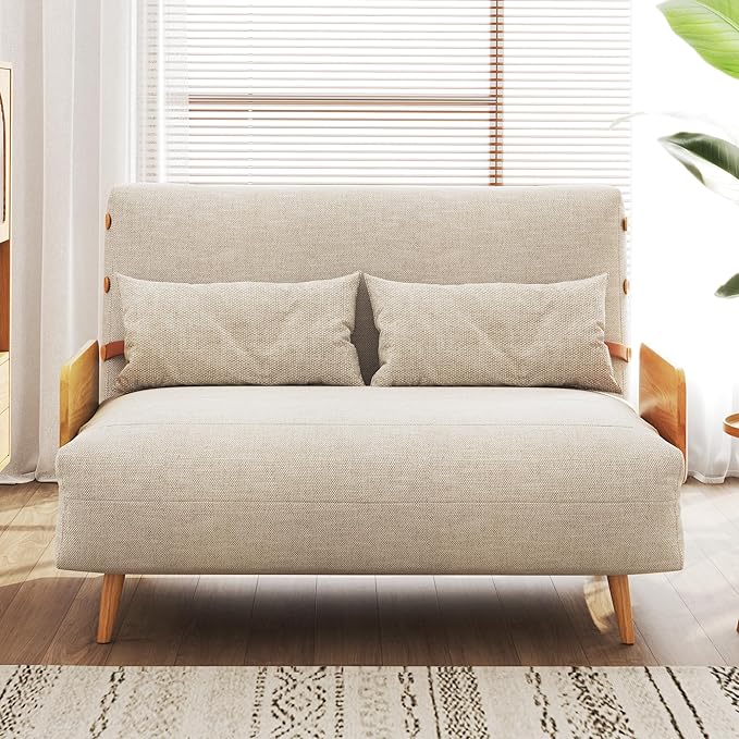 JASIWAY Convertible Sleeper Chair Bed for Adults 3 in 1 Linen Convertable Futon Chair with Pillow Fold Out Single Sleeper Couch Guest Bed for Small Spaces Bedroom Office Apartment Modern 43.3