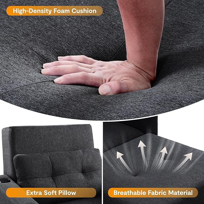 FLEXISPOT XCT2 Sleeper Chair Convertible Pull Out Bed W/Adjustable BackrestSofa Bed Chair 3 in 1 w/USB Port Cup Holders for Living Room Apartment Small Space (Black)