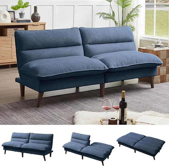 Futon Sofa Bed 72 Convertible Futon Couch with 3-Level Adjustble Backrest Modern Loveseat Couch Folding Recliner Sleeper Sofa for Small Spaces Living Room Apartment Guest Room Blue