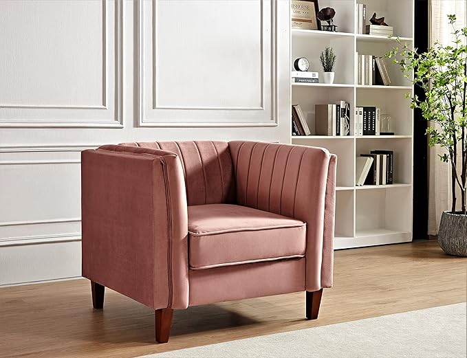 Container Furniture Modern Luxury Velvet Chair for Living Room with High Density Foam Soft Fabric Upholstery Removable Cushions and Solid Wood Legs 36.6'' Wide Armchair Rose