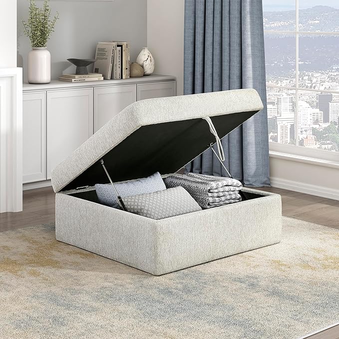 Lexicon 41 W Storage Ottoman with Casters Textured Microfiber Upholstered Square Ottoman Foot Stool Foot Rest for Living Room Module for Sectional Couch No Assembly Required Microfiber Beige