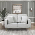 Lexicon Velvet Sofa Love Seat Modern Couches Metal Seat Base Metal Legs with Gold-Tone Finish 58 inch Loveseat Sofa with 2 Throw Pillows 2 Seater Couches for Living Room Bedroom Apartment Grey