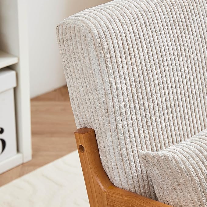 Ball &amp Cast Living Room Chair with PillowMid-Century Modern Armchair w/Solid Wood Frame &amp Extra-Thick BackrestUpholstered Reading Accent Chair for BedroomBeige
