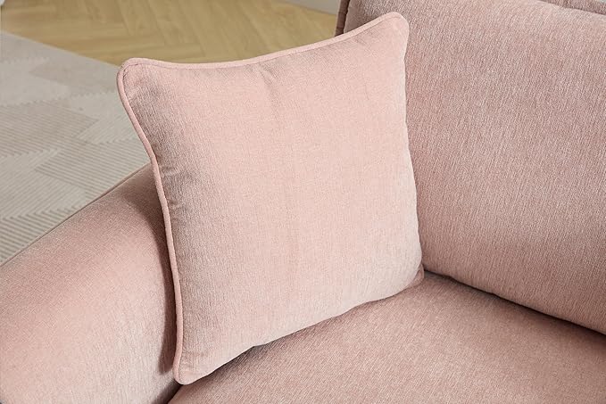 46.3 Inch Oversized Armchair Chenille Fabric Chair and a Half Single Sofa with Pillow Removable Washable Covers Rubberwood Legs Ruffled Armrests for Living Room Bedroom Office Apartment Pink
