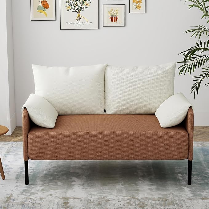 LSSBOUGHT Modern Loveseat and Chair Set Chenille Fabric Armchairs Accent Chair. Living Room Chair for Bedroom ApartmentSmall Space(Orange 1 Loveseat+1 Chair)