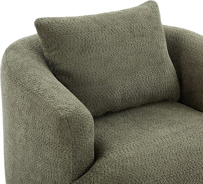 360° Swivel Chair 38.2 Accent Chair Sofa Chenille Upholstered Swivel Barrel Sofa Chair with a Throw Pillow for Living Room Bedroom Office and Hotel (Green@52)
