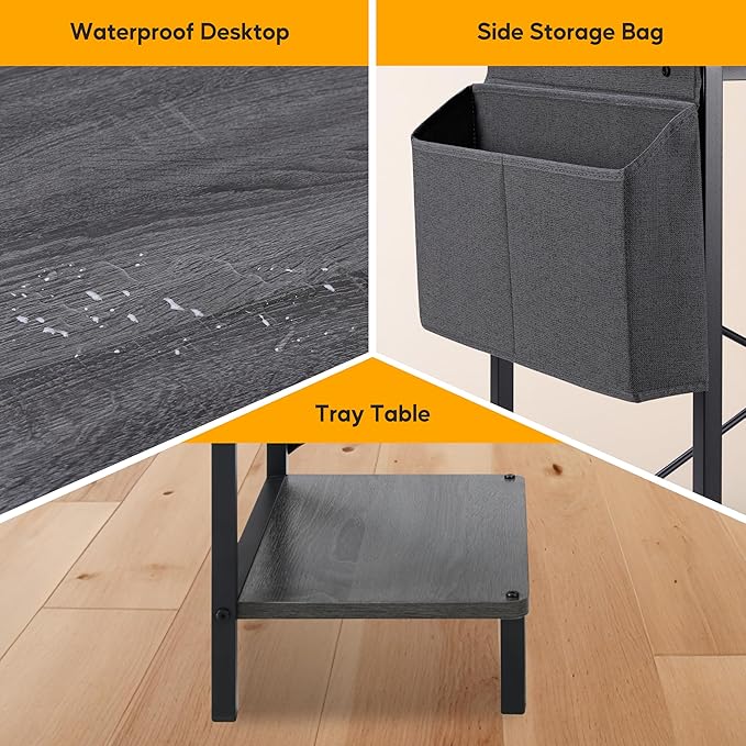 L Shaped Desk Gaming Computer 50 Inch Corner Desks Work Table for Writing Study Student with Wood Tabletop Metal Frame CPU Stand Side Bag for Home Office Small Place Grey