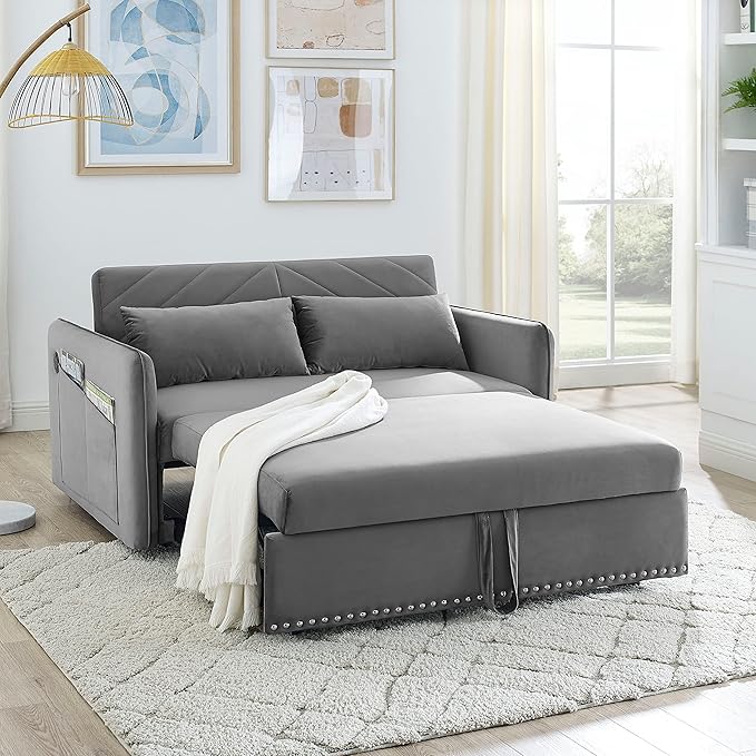 Goohome 2 in 1 Convertible Sofa Pull BedRecliner Futon Sofá Chair Loveseat Sleeper for Living RoomSmall Apartment C-Grey a