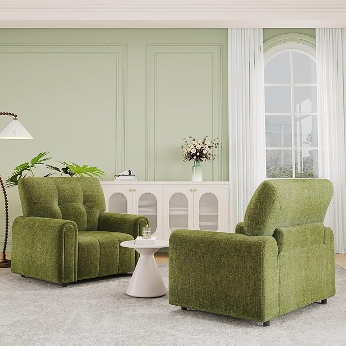 EJUNQ Mid-Century Oversized Accent ChairModern Upholstered Living Room ChairsWide Comfy Reading Chair for AdultsTraditional Single Couch Armchairs for Living Room/BedroomGreen
