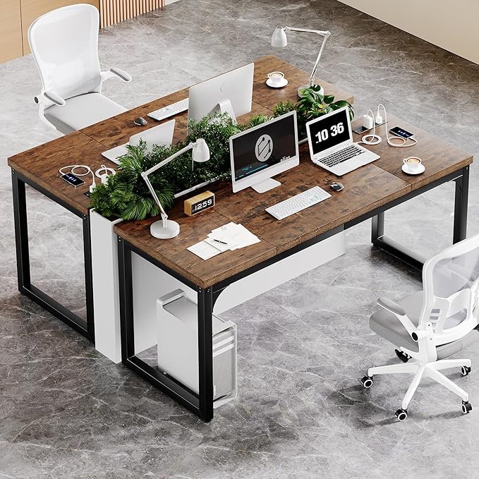 Computer Desk with Power Outlets 63 Inch Large Home Office Desk with Deeper &amp Thicker Desktop Modern Gaming Desk Study Writing Work Desk Metal Frame Rustic Brown
