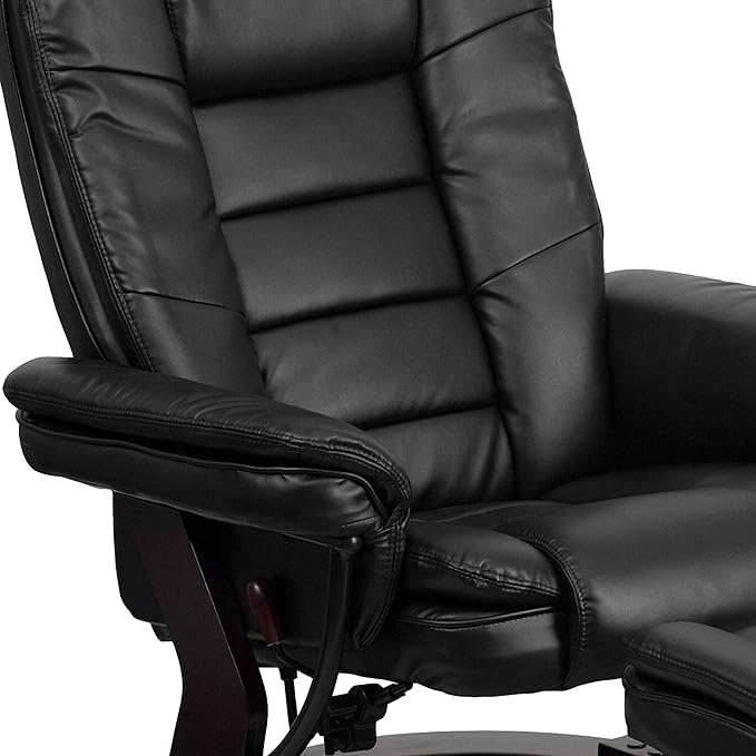 Flash Furniture Bali Contemporary Multi-Position LeatherSoft Recliner Chair with Ottoman 360-Degree Swivel Recliner Chair and Ottoman Set Black