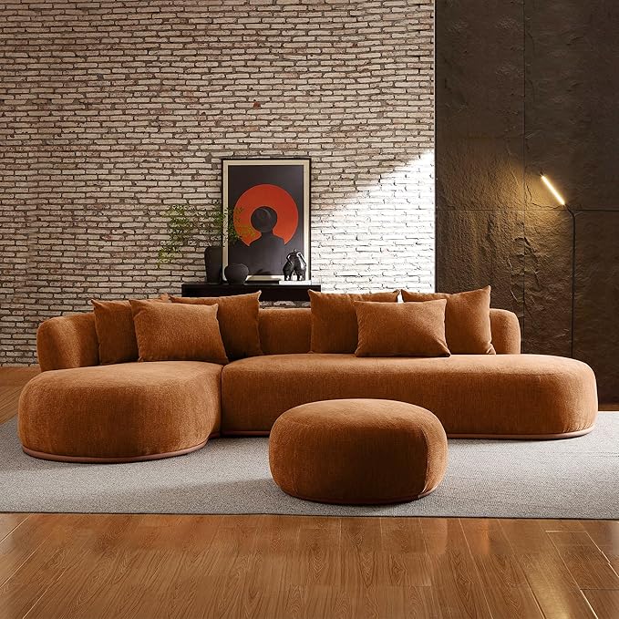 kevinplus 134.63'' Large Sectional Curved Sofa Couch with Chaise Lounge &amp Ottoman for Living Room Oversize L-Shape Modern Sectional Sofa Couch Wood Structure &amp Easy Assembly (Left-Facing Or