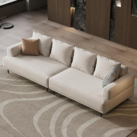 Cream Fabric Sectional Sofa – Contemporary Upholstered Couch with Metal Legs for Living Room (109.44inch-4Seats)