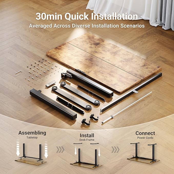 Claiks Electric Standing Desk Adjustable Height Stand up Desk 24x48 Inches Sit Stand Home Office Desk with Splice Board Black Frame/Rustic Brown Top