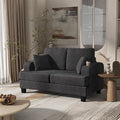 Homes: Inside + Out Reese Modern Plush Chenille Comfortable Loveseat with Side Pockets Cup Holders and Pillows Wooden Soft Couch for Living Room Bedroom and Office Dark Grey