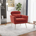 29.5W Modern Chenille Accent Chair Armchair Upholstered Reading Chair Single Sofa Leisure Club Chair with Gold Metal Leg and Throw Pillow for Living Room Bedroom Dorm Room Office Terracotta Chenille