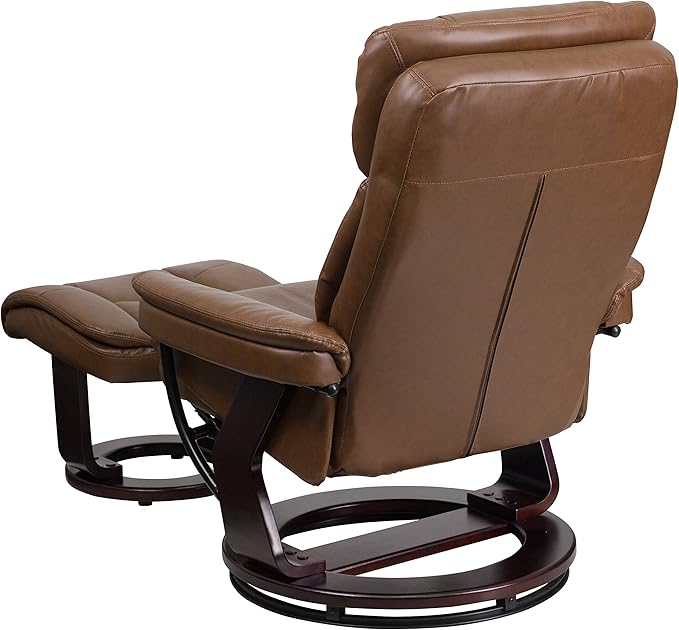 Flash Furniture Allie LeatherSoft Upholstered Recliner with Footrest Arms and Headrest Padded Swivel Recliner Chair and Ottoman Set Palimino