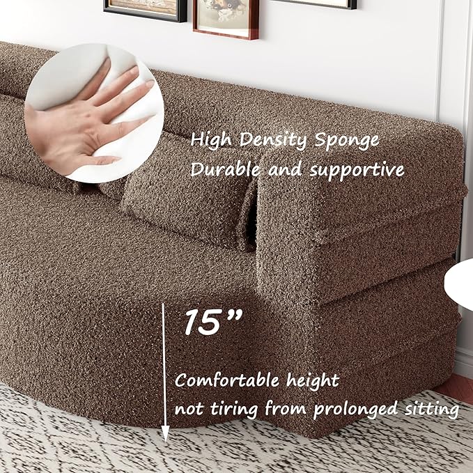 Modern 2-in-1 Convertible Sleeper Sofa Bed Compressed Foam Sofa Curved Loveseat Sofa Bubble Couch Comfy Teddy Sofa Multi-Functional Cloud Couch with Pillows for Living Room Bedroom (Burgundy)
