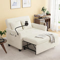 Modern 3-in-1 Convertible Sleeper Sofa Couch 46 Velvet Compact Loveseat with Built-in Phone Holder &amp Pillow Space Saving Pull Out Bed for Home Living Room Grey