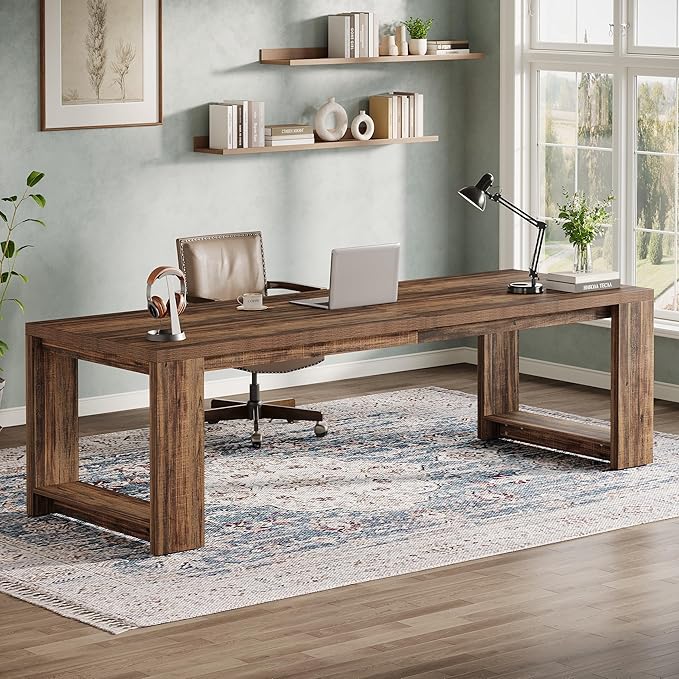 Tribesigns 86.6 Two-Person Desk Modern Executive Office Desk Double Computer Writing Table for Home Office Conference Room (Rustic Brown)