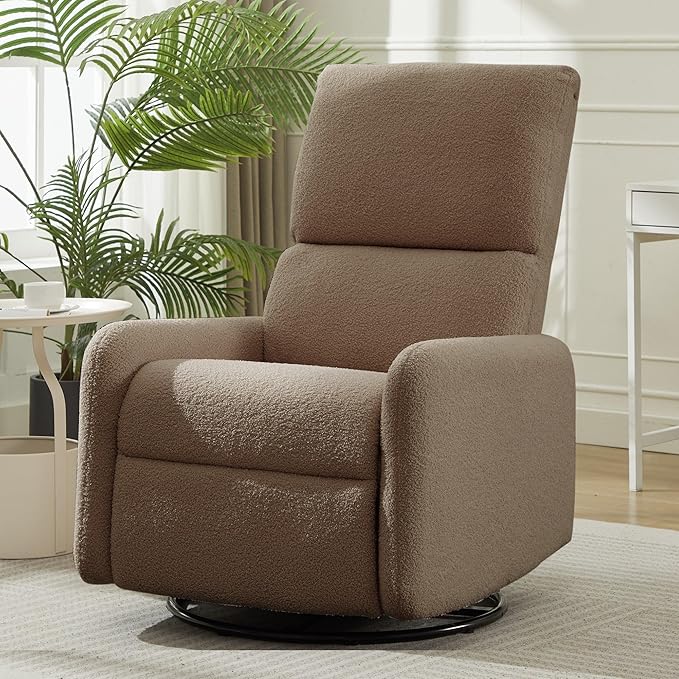 360° Rocking Chair Nursery Rocker Chair with Side Pockets Glider Nursing Chair with Steel Structure Base Small Chair for Small Spaces Sherpa Swivel Accent Chairs for Living Room Nursing