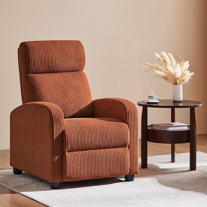 Yaheetech Corduroy Recliner Chair Single Sofa Home Theater Seating Adjustable Modern Reclining Chair for Living Room Bedroom Home Theater Brick Red
