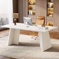 Tribesigns White Executive Desk 63 Large Office Computer Conference Meeting Table with Wooden Robust Pedestal Simple Modern Workstation Business Furniture for Home Office