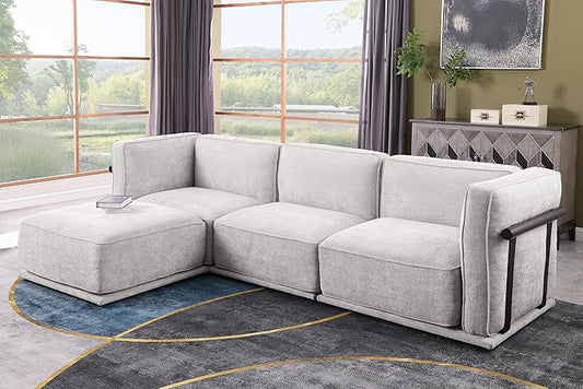 120 Modular Sectional Sofa with Ottoman L Shaped Chenille Fabric Couch with External Metal Frame Stable &amp Firm Modern Sofa for Living Room