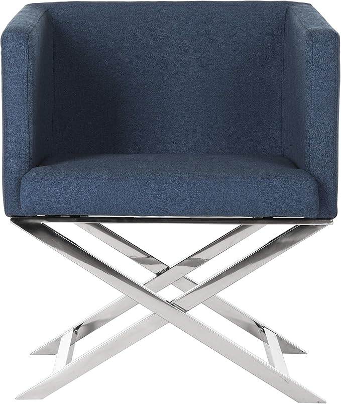 Safavieh Home Collection Celine Navy and Chrome Modern Glam Cross Leg Chair