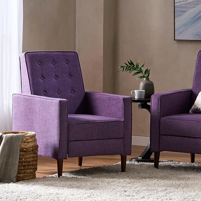 Mid-Century Fabric Rocker Recliner Chair with Tufted Design Adjustable Single Recliner Sofa with Thicker Seat Cushion with Pocket for Living Room Bedroom Apartment (Purple Style1)