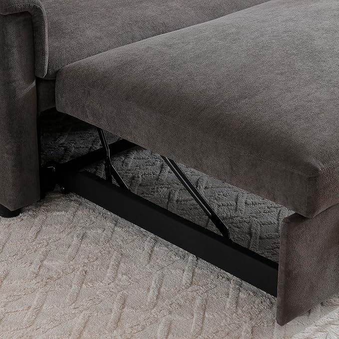 3 in 1 Convertible Sofa Bed with USB Ports - 55 Modern Velvet Sleeper Loveseat with Adjustable Backrest Pull-Out Bed 2 Pillows &amp Storage Pockets Space Saving (Grey)