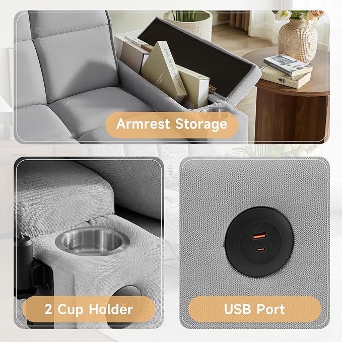 66 Multi-Functional Pull-Out Sofa Bed with Hidden Side Table Storage Armrests Built-in Charging Port Spring Mattress Solid Wood Frame – Ideal for Small Spaces Easy Assembly