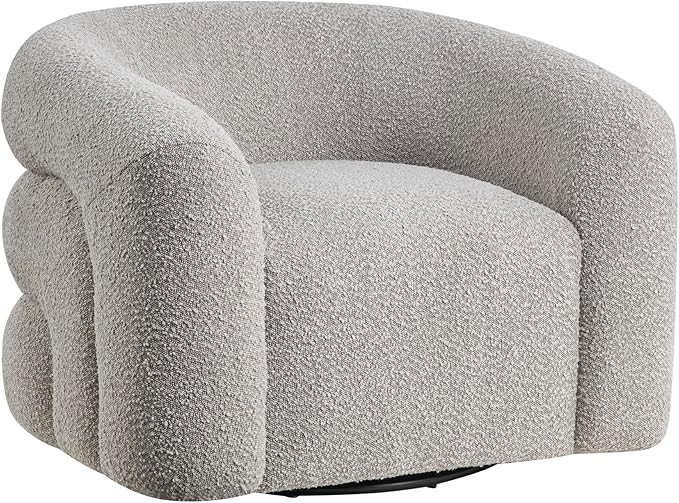 Lexicon Modern Swivel Accent Chair Cozy Boucle Arm Chair with Plush Curved Back Soft Stitching Cushions for Living Room/Bedroom/Office Fully Assembled Gray