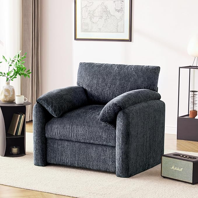 Chenille Oversized Armchair 38.6 Wide Accent Chairs for Living Room &amp Bedroom Modern Lounge Chair Upholstered Mid-Century Reading Chair Comfy Living Room Chair Single Sofa Chair Blue
