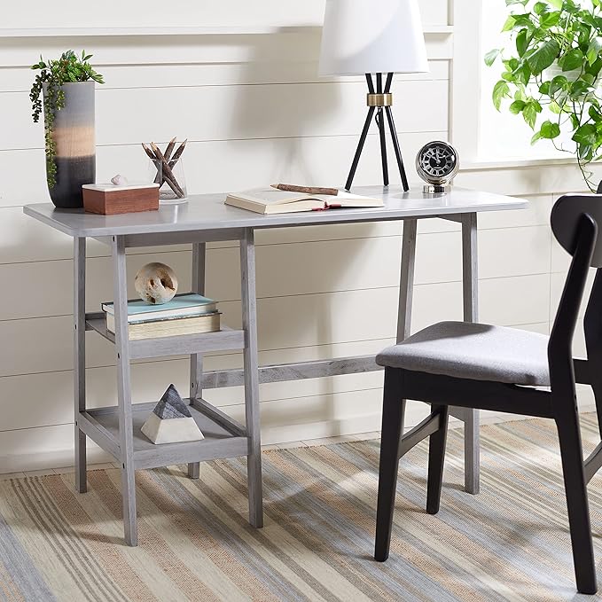 SAFAVIEH Collection Sofara Dark Grey 2-Shelf Storage Computer Table Home Office Desk DSK1403B