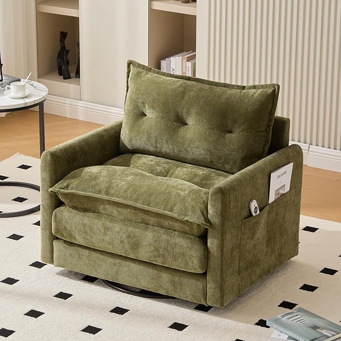 Swivel Accent Chair Set of 2 Modern Swivel Barrel Chair for Living Room 360 Degree Comfy Square Accent Barrel Chair Upholstered Sofa Armchair for BedroomReading Chenille Olive Green