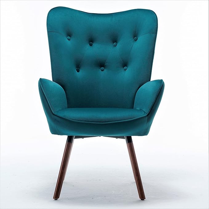 Chic Accent Arm Chairs for Living Room Bedroom or Home Office Button-Tufted Midcentury Armchair with Wingback Design and Splayed Legs Greynish Blue