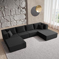 YINIX 140 Modular Sectional Sofa Couches Corduroy Sleeper Deep Seat Sofa Bed Comfy Cloud Couch for Living Room Floor Sofa 6 Piece Free Combination Compression Sofa Black