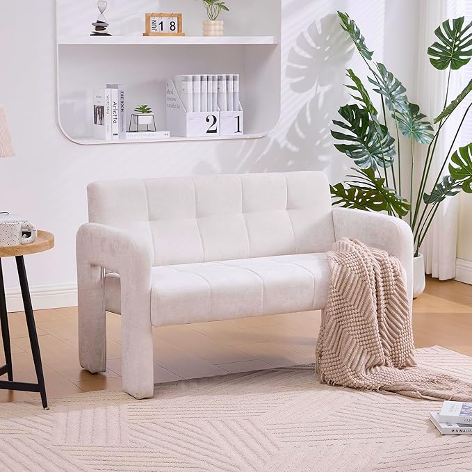 Nordic Modern Double Armchair Living Room &amp Bedroom Compact Upholstered Sofa Leisure Sofa Comfortable Seating with Dual Armrests Can be paired with a single chair for Living RoomBedroom (BEIGE)