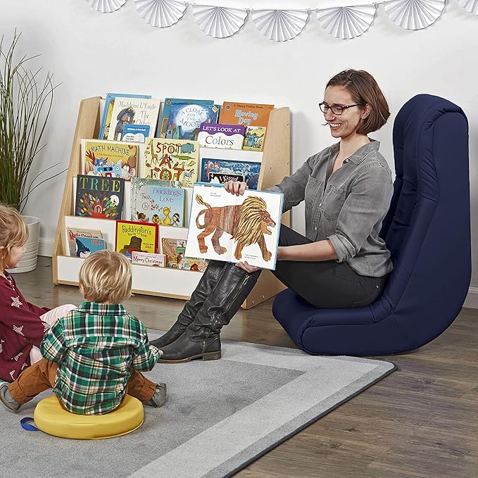 Factory Direct Partners Soft Tufted Floor Rocker - Cushioned Ground Chair for Kids Teens and Adults - Great for Reading Gaming Meditating TV - Navy 10488-NV