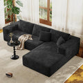 107 Modular Sectional Couches for Living Room Comfy L-Shaped Boneless Cloud Couch with Chaise Modern Deep Seat Corduroy Floor Sofa No Assembly Required (Right Facing Chaise Black) | High-density