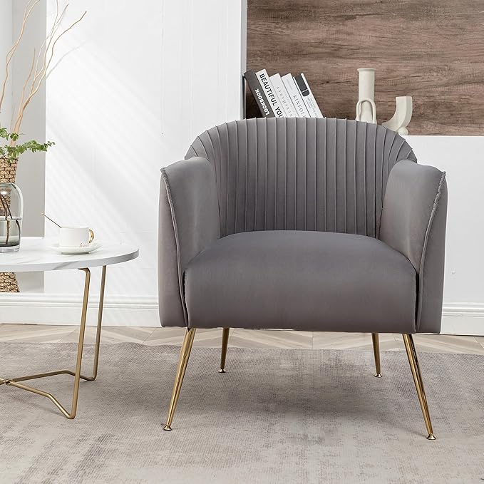 Contemporary Velvet Accent Chairs for Living Room Bedroom and Entryway Modern Armchair with Sleek Metal Legs Elegant Seating Solution for Small Spaces Grey