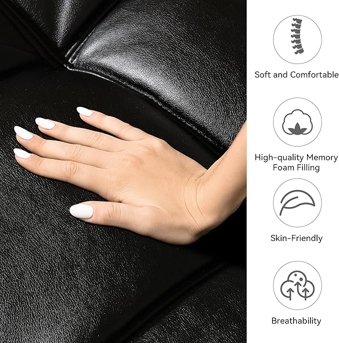 71 Convertible Futon Sofa BedBright Black Faux Leather Futon CouchMemory Foam Reclining Sleeper Sofa BedModern Folding Small Loveseat Couches for Living RoomOfficeApartment