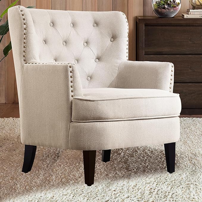 Rosevara Atlas Mid-Century Modern Accent Chair - Upholstered Lounge Arm Chair with Soft Cushion for Small Spaces