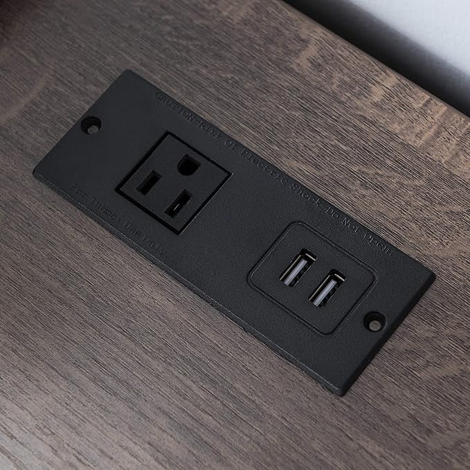 Home Office Desk Writing Desk with Storage Drawer USBPower Outlet in Walnut Oak