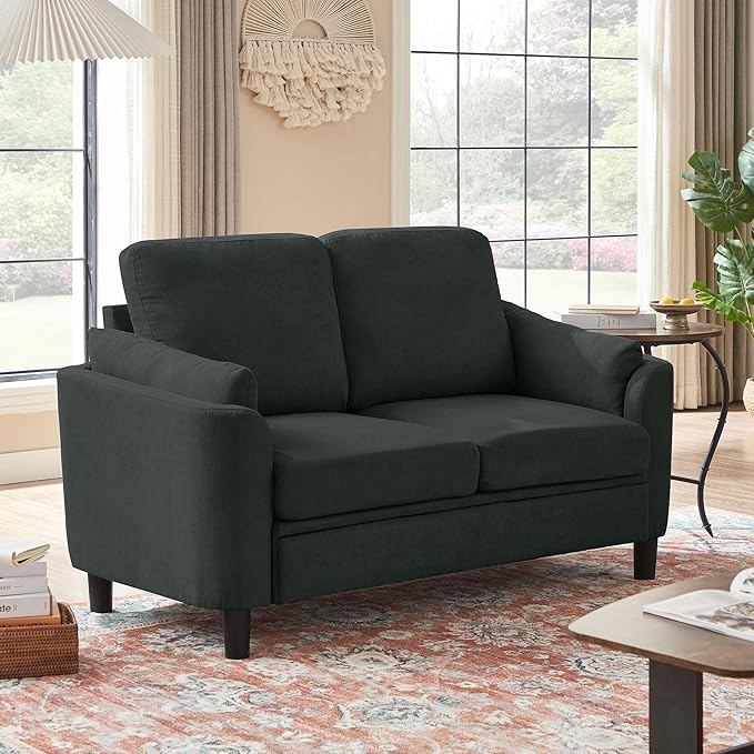 Small Loveseat Sofa60 Modern Love Seat Couch with Back Cushions and Wood Legs 2 Seater Mid Century Couches for Living Room Bedroom Small Spaces(Black)