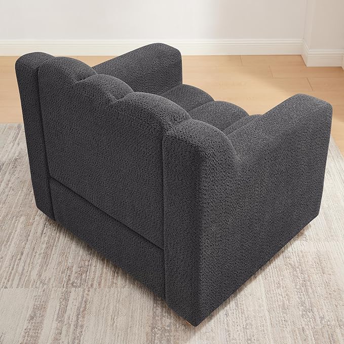 VANOMi Oversized Accent Chair Modern Living Room Chairs Comfy Boucle Fabric Upholstered Armchair for Bedroom Office Waiting Room (Dark Gray)