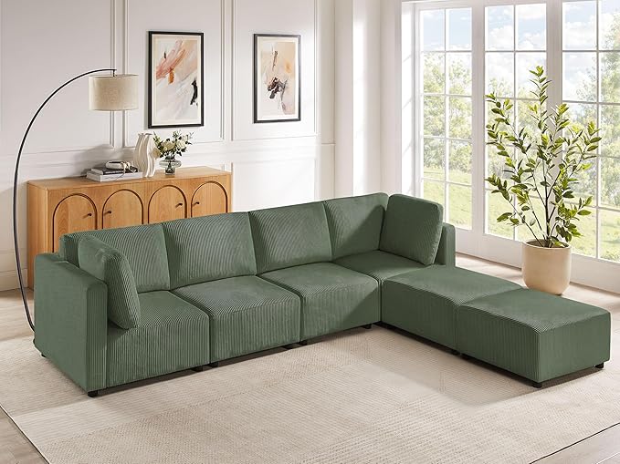 U Shaped Modular Sectional Sofa with Ottomans 123.6 Corduroy Sectional Sofa with Chaise 6 Seater Convertible Modular Sleeper Sofa Bed Free Combination Couch for Living Room Apartments